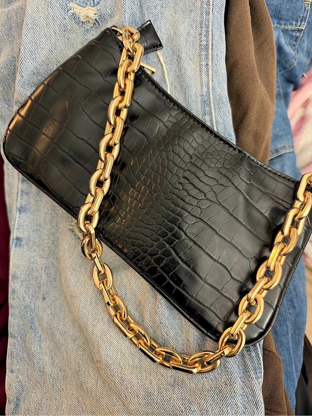 Black croc style Shoulder Bag with Chain
